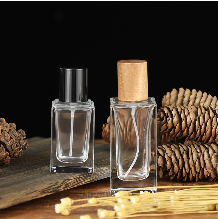 Custom Wood Cover 50ml Empty Perfume Fragrance Packaging Bottle Luxury Glass Perfume Bottle