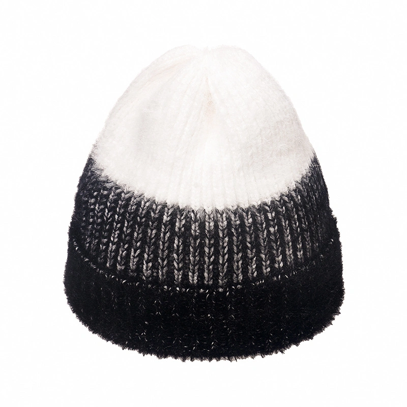 Hiver décontracté chaud fourrure bonnet beanie pour femmes bicolore Bonnet en maille fourrure chapeau mouette doux confortable bonnet de ski en gros