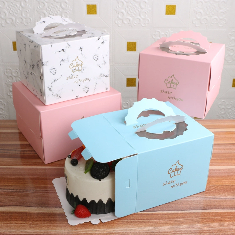 Wholesale/Supplier Custom Printed Portable Cardboard with Pet Plastic Transparent Window Wedding Party Holiday Baked Goods White Cake Paper Packing Gift Box with Handle