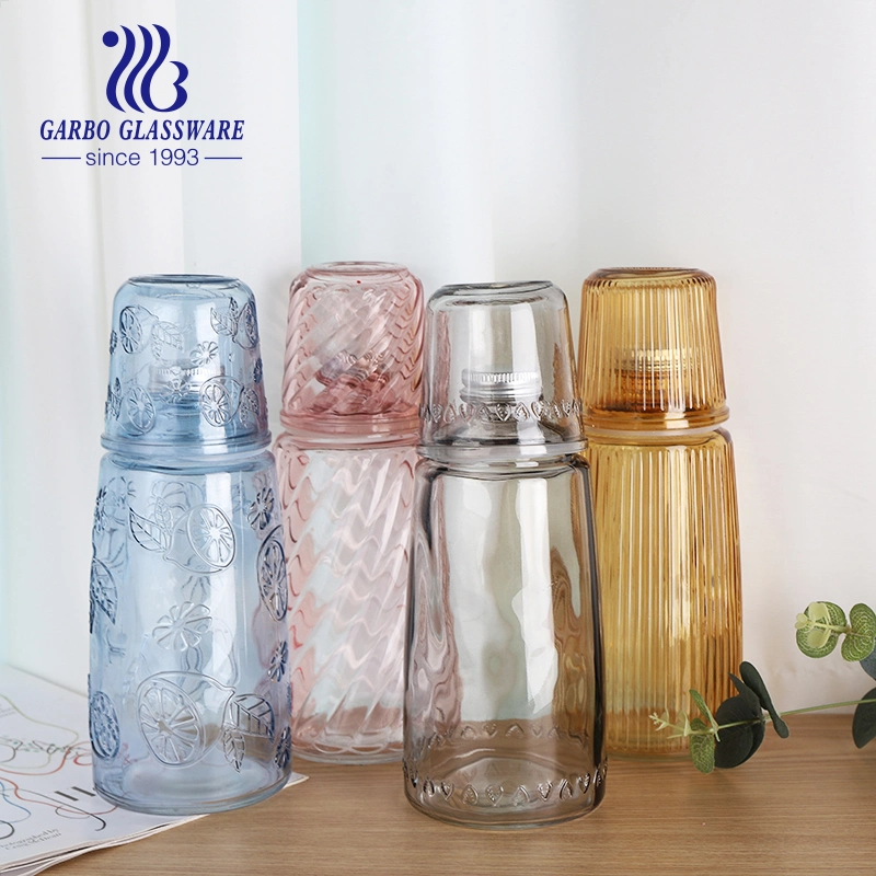 New Wholesale Water Drinking Glass Jug with Cup Cover Colored Glass Bottle Kettle Pitcher Jug