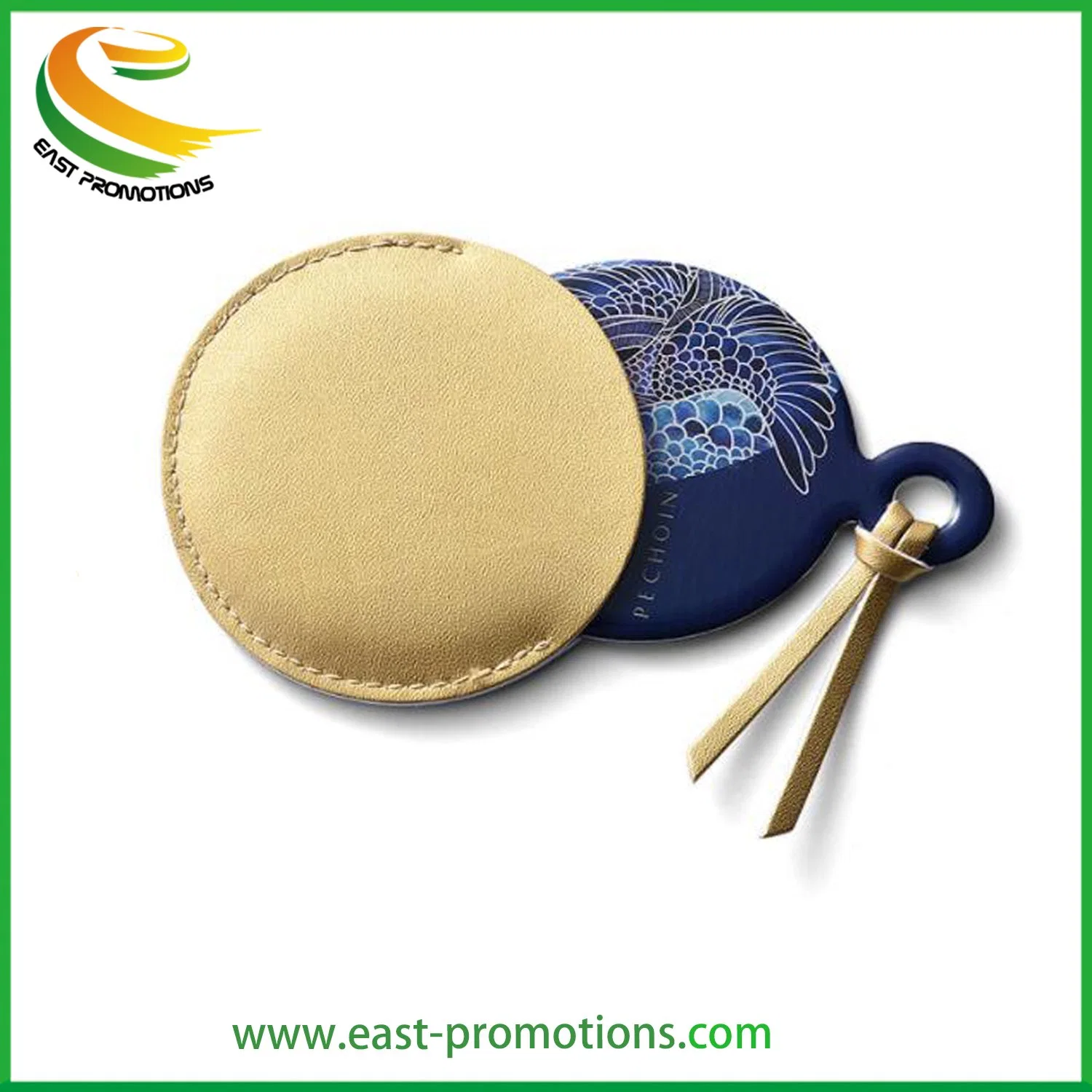 Custom Logo Epoxy Metal Stainless Steel Cosmetic Mirror Leather Pocket Round Mirror for Gift