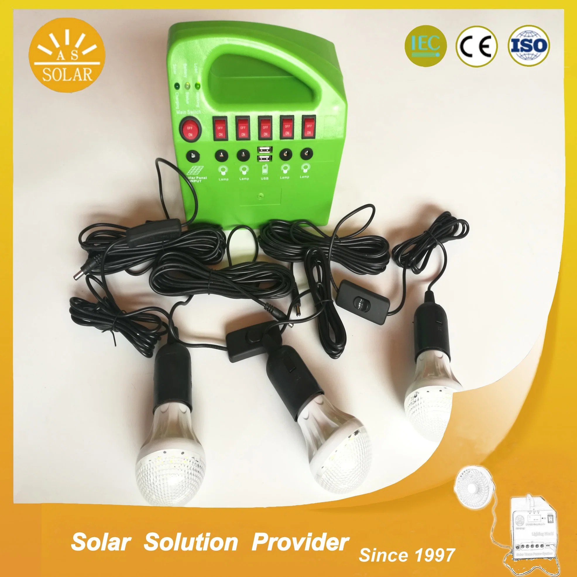 Green Energy 15W Portable Solar Lighting System with MP3 and FM Radio Function