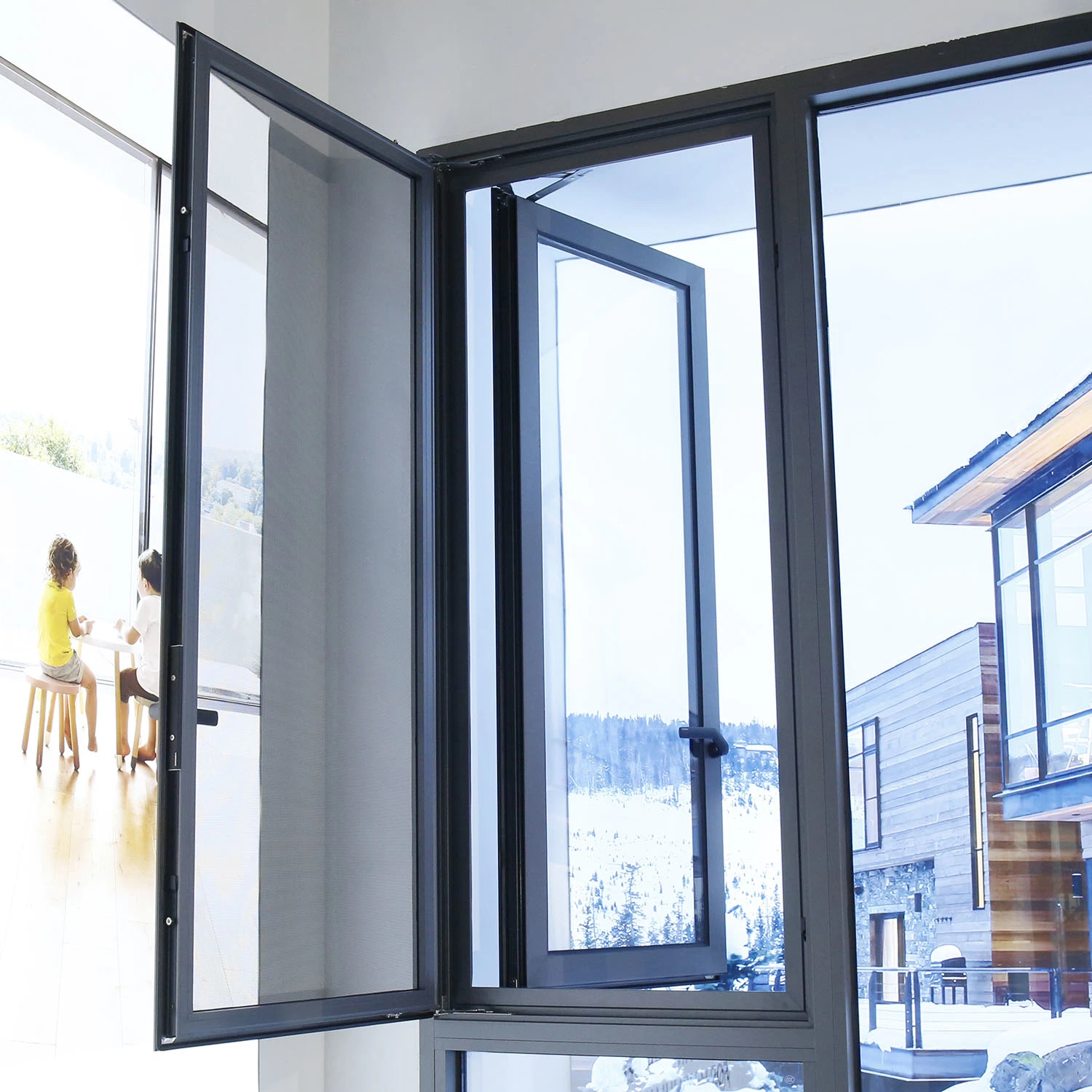 Material de construcción Aluminio extrusionado Sixinalu abrir la puerta de bisagra de la ventana de vidrio templado de Casement