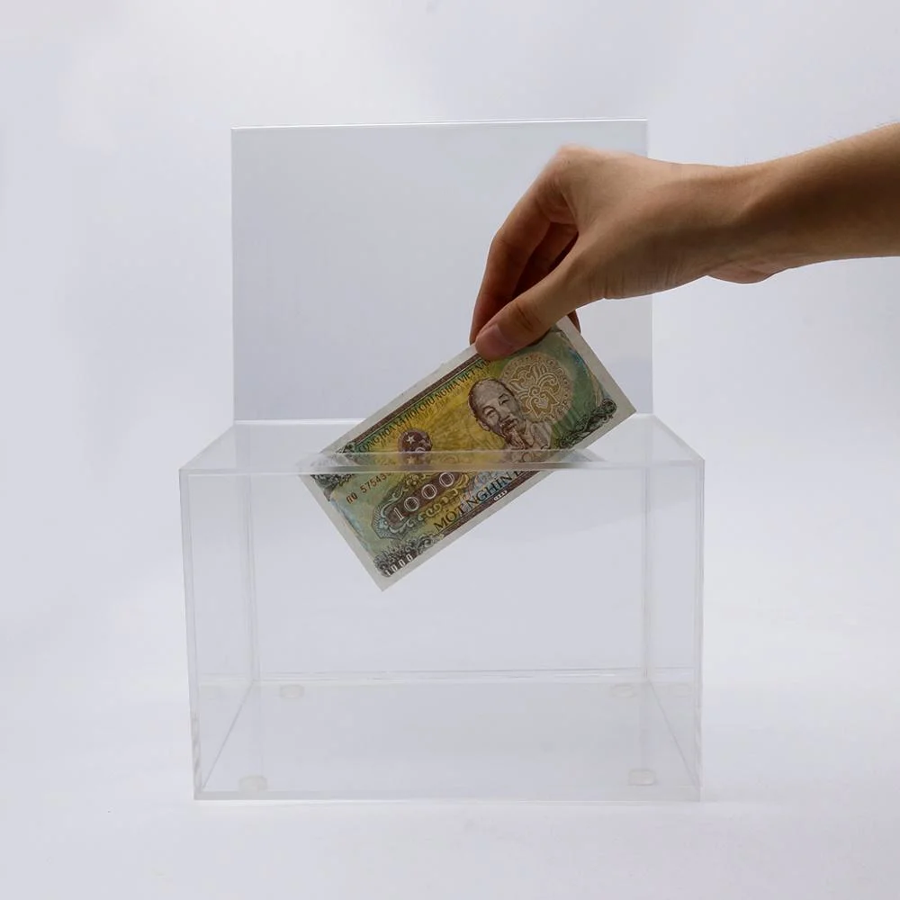 Clear Acrylic Charity Donation Boxes for Money with Lock and Key