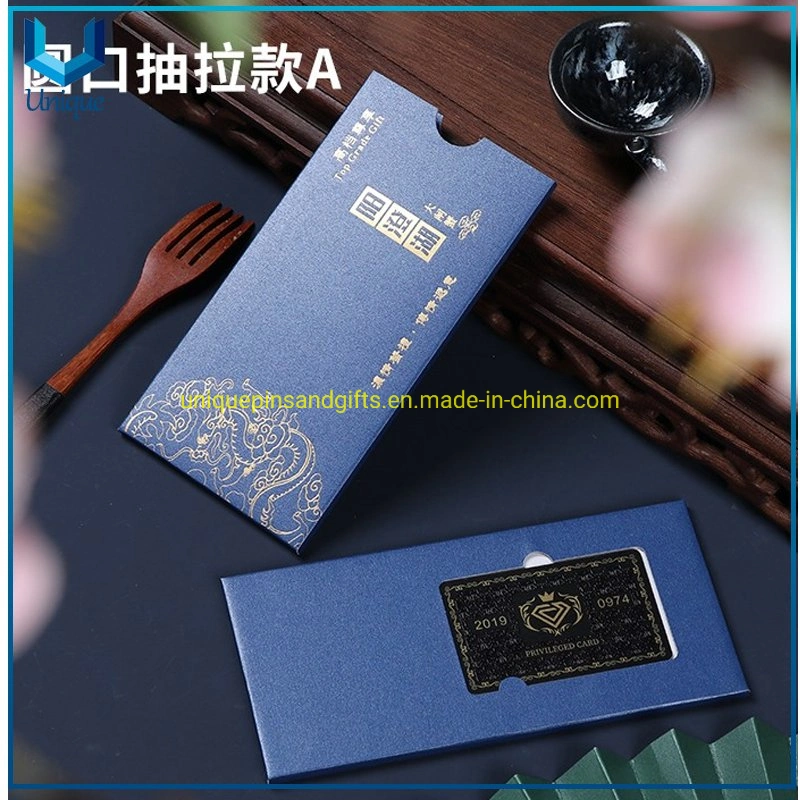 La pertenencia de acero inoxidable de lujo con la tarjeta negra Evelope Embalaje, diseño personalizado el código QR /NFC Tarjeta de presentación de metal en el precio de fábrica