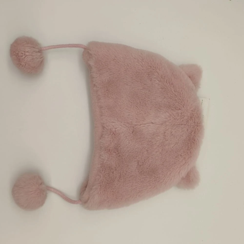 Pink Girl's Car Sewn Faux Fur Ear Protectors with Embroidered and 3D Ears and Gretel Bows