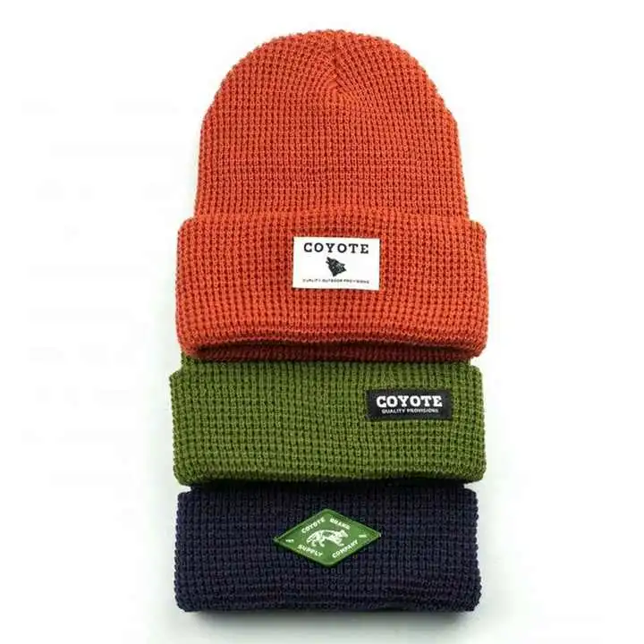 Custom Logo Fashion Winter Beanie Custom Knitted Winter Waffle Beanie Hats