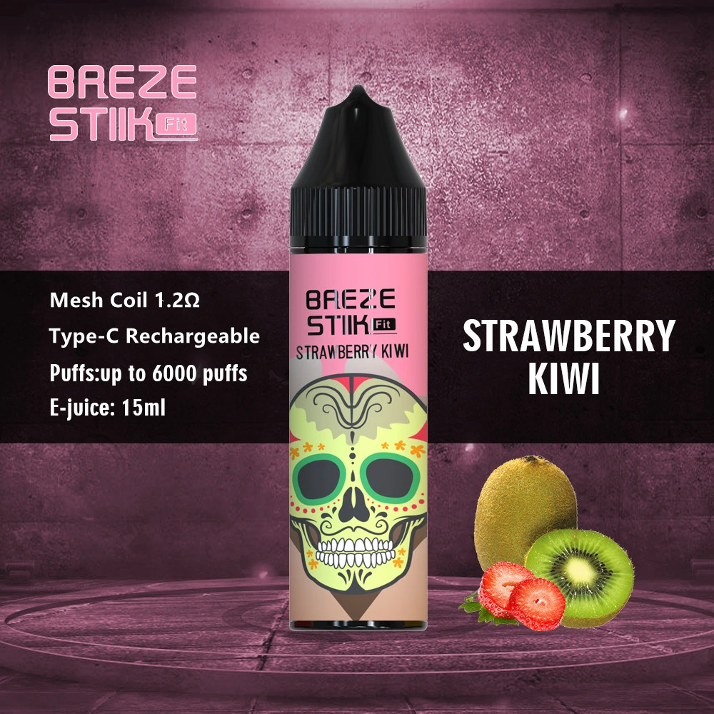 Breze Stiik Fit 6000 Puffs 15ml capacidad 6000 Puffs 500mAh Batería recargable Tipo C Puerto 12 colores varios sabores jugosos E VAPE desechable para cigarrillos