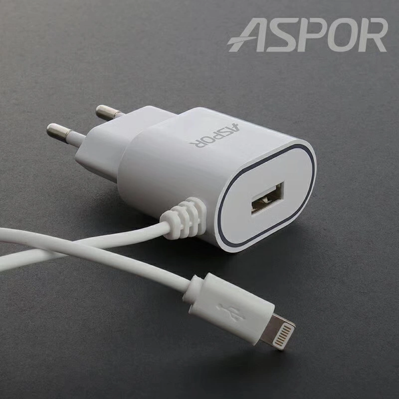 2022 New Aspor Hot Selling 2.4 a Home Charger with Another USB and Blue Light, 2in1 Combo for Samsung/Micro