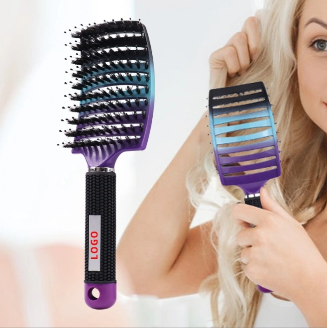 Customized Logo Hollowed-out Scalp Massage Comb ABS Detangling Vent Shower Hair Brush Wet Curly Detangle Hair Brush for Salon Barber Hairdressing Styling Tools