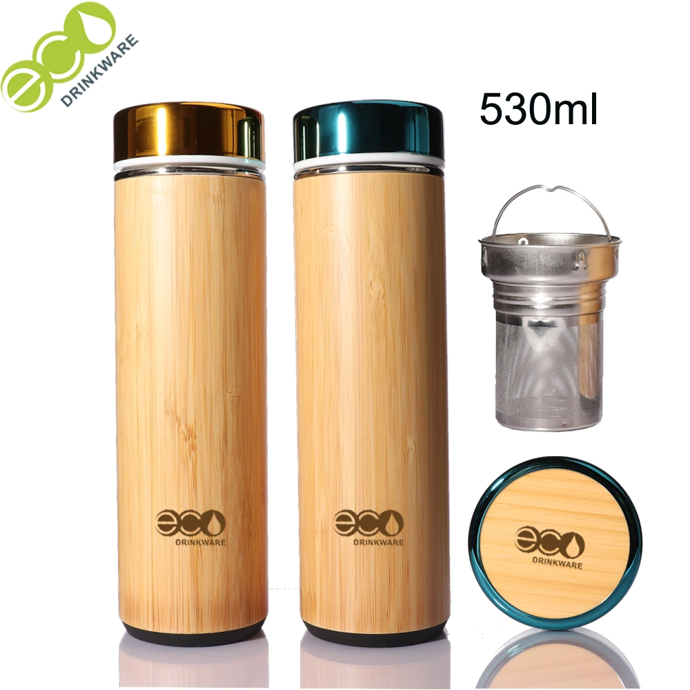 530ml Stocked Custom Promotional Personalized Bamboo Water Bottle with Tea Infuser