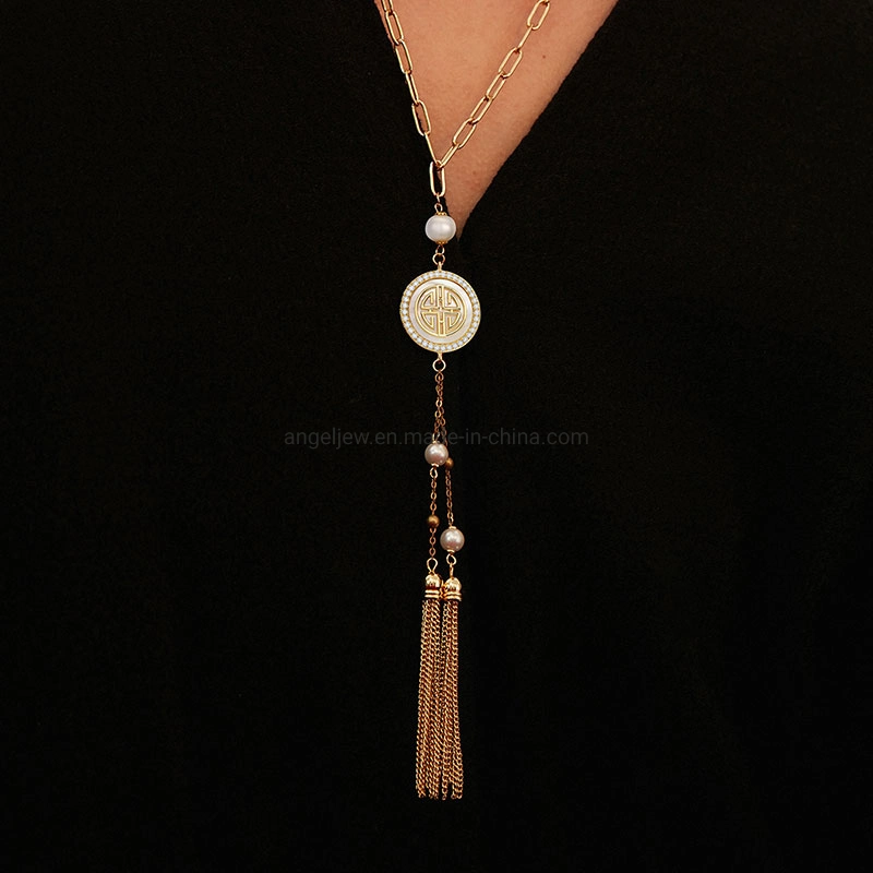 Retro Style S925 Sterling Silver Tassels Pendant Pearl Necklace for Trendy Women