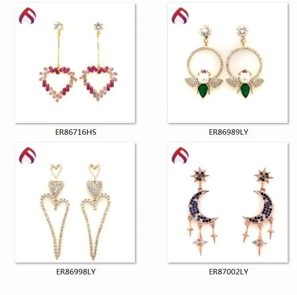 Customized Fashion Accessories Jewellery Silver Long Drop Earrings Cubic Zirconia Jewelry (ER85667-1)