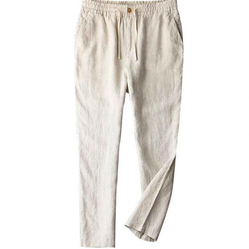 Mens Casual Linen Pants Elasticated Waist Linen Trousers
