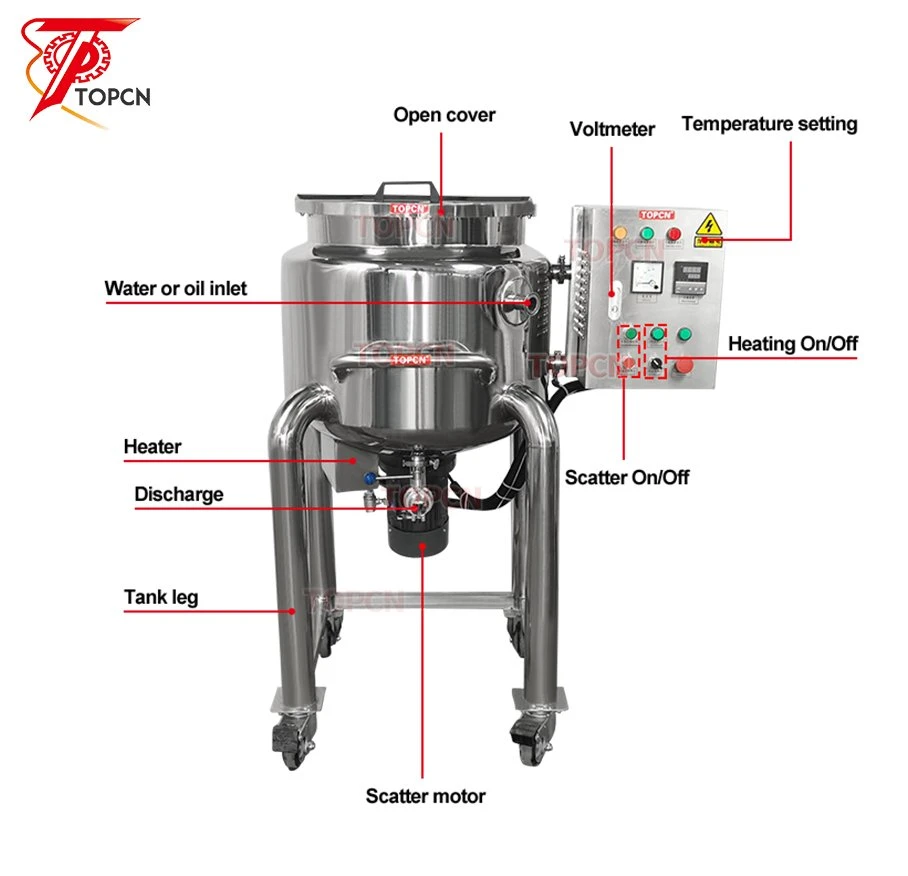 Sanitary SUS316 3 Layers Heating Jacket Movable Stainless Steel Vertical Liquid Chemical Cosmetic Mixing Equipment Tank