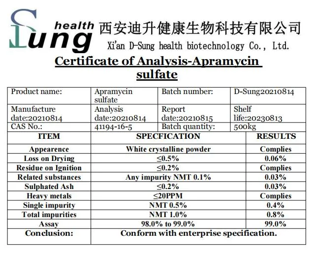 Veterinary CAS 41194-16-5 Apramycin Sulfate Material Apramycin Sulfate Powder Apramycin Sulfate