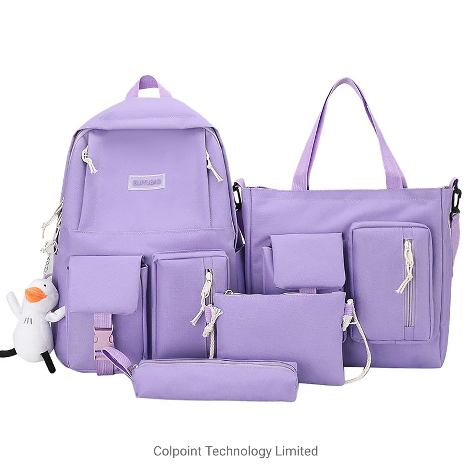 4PCS mochila de lona Conjunto Combo Sacos de escolares com saco de carvão Escola Casual Bag para adolescentes a mala de Faculdade Laptop mochilas