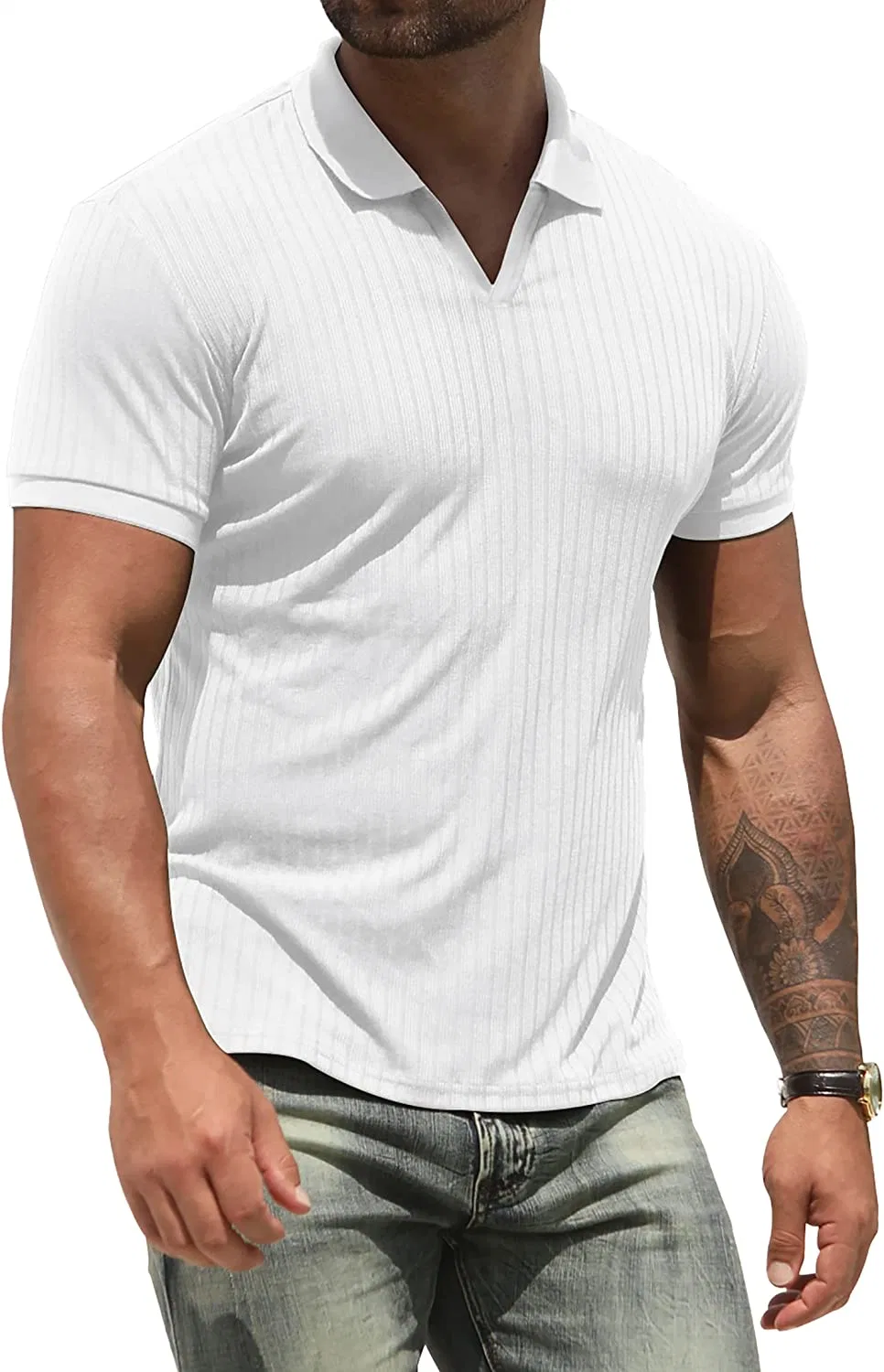 Polo for Men V Neck Slim Fit Short Sleeve Performance Golf Shirts