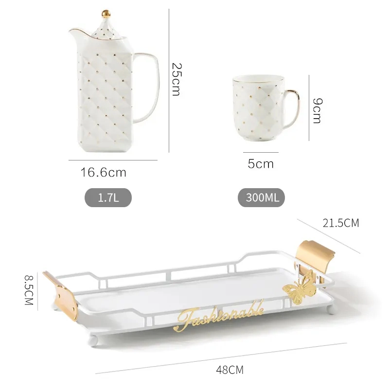 Set de té de lujo Ceramica de Oro pintado a mano agua Set de tarde Porcelana Té Café taza Café &amp; té Conjuntos