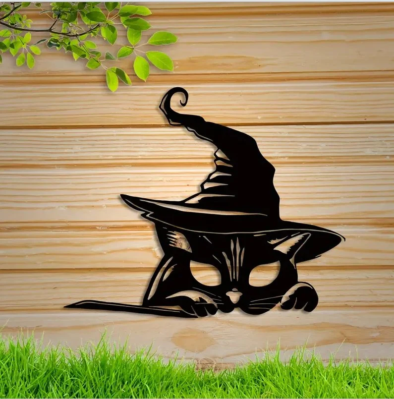 Halloween Outdoor Decorations, Black Cat Halloween Decor, Metal Cat Silhouette Yard Signs for Outside Garden Patio Party Decorations, Scene Decor, Window Decora