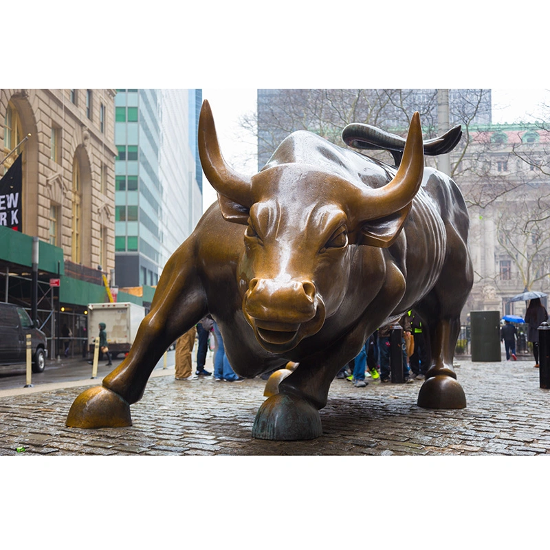 Decoración exterior Metal Gran Toro Escultura Bronce Wall Street Bull Estatua