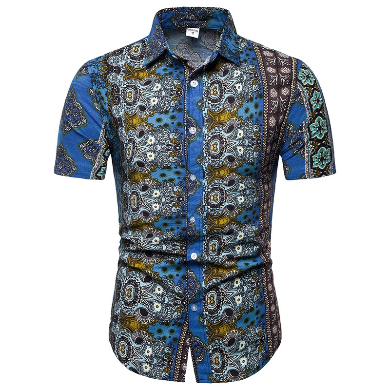 African Men Collar Fashion Digital Printed Summer Beach Vacation Casual Polo Shirt