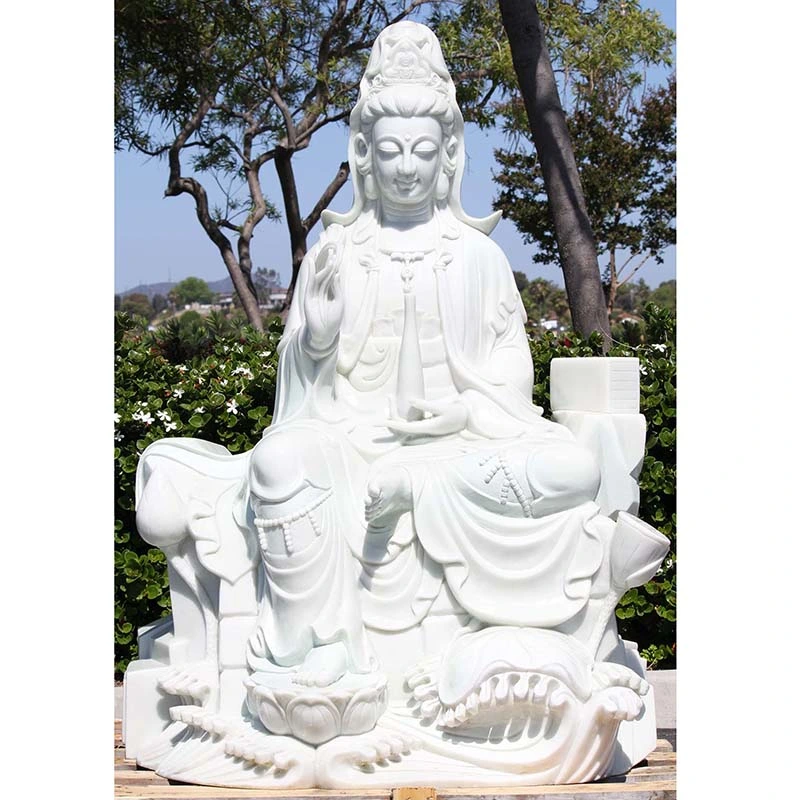 Custom Stone Carving Sculpture White Marble Guanyin Buddha Statue