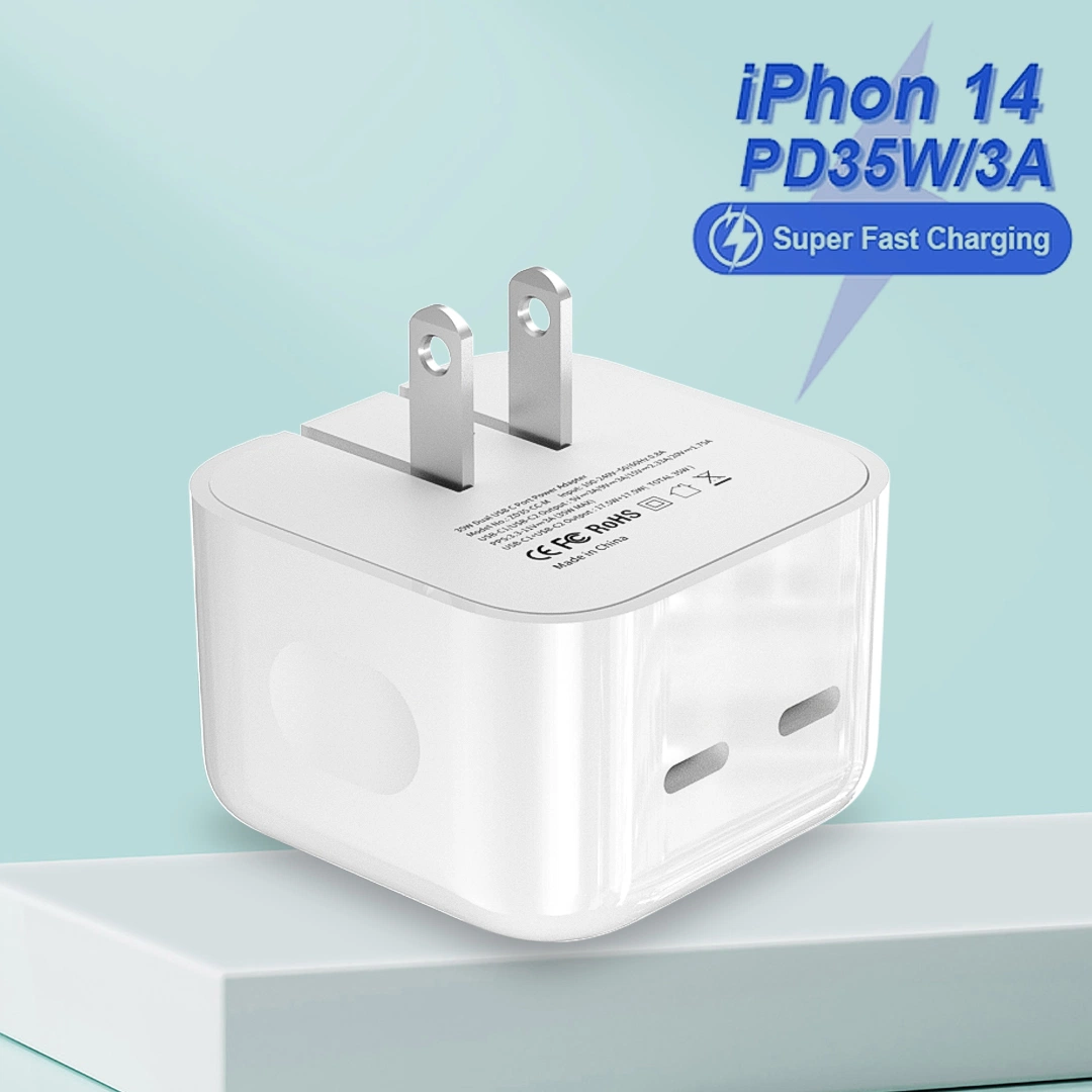 بالنسبة إلى iPhone 14 PRO 35W USB-C محوّل الطاقة UK EU شاحن USB من النوع C بمنفذ مزدوج للتوصيل بـ US Plug لـ iPhone 13 12 11