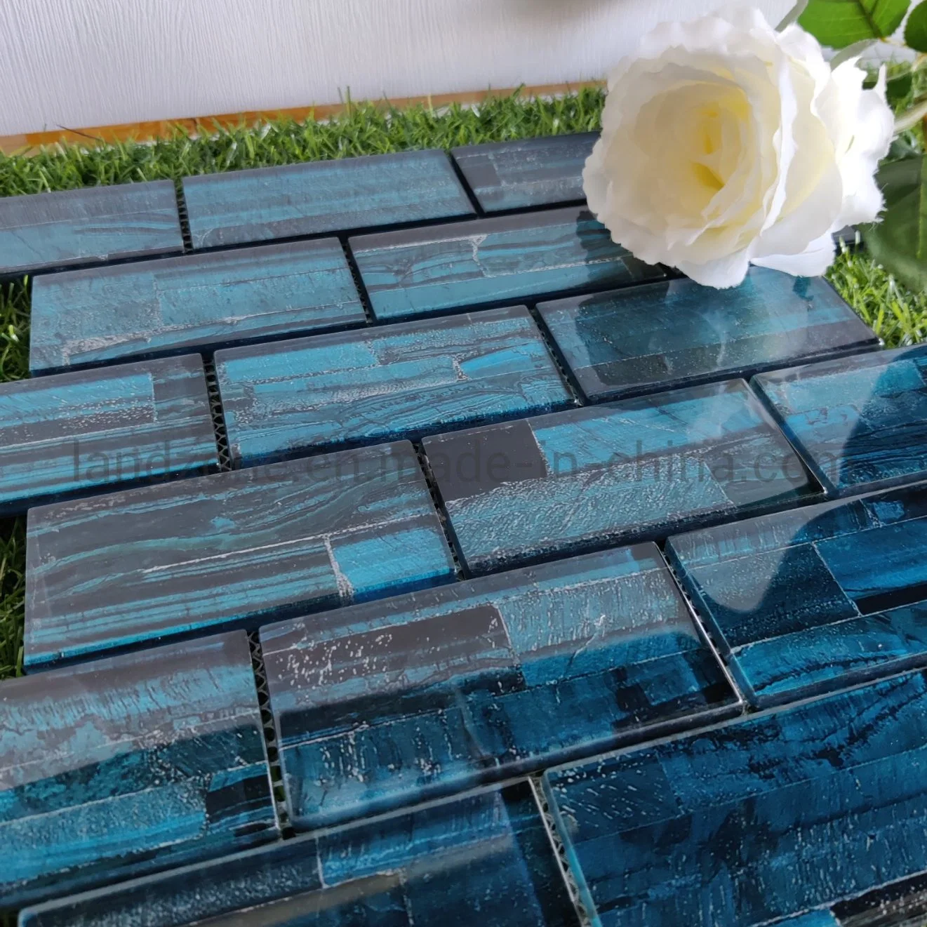 Blue Luxury Brick Pattern Wall Crystal Decoration Mosaic