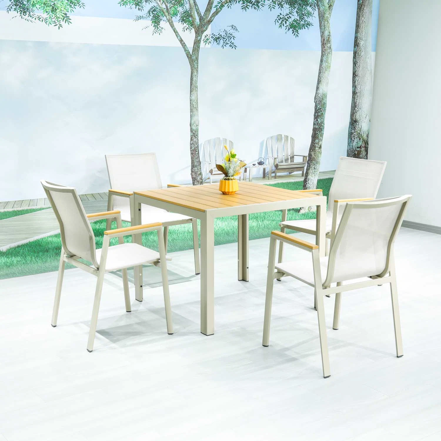 Modern Simple All Aluminum Dining Table Five Piece Set