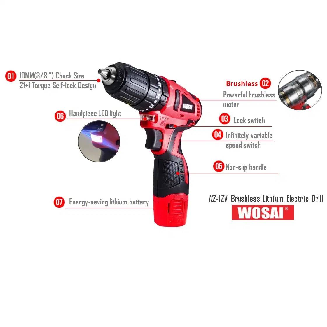 12V Wosai várias combinações berbequins eléctricos ferramentas de jardim Definir Cordless Electric Tools Berbequim