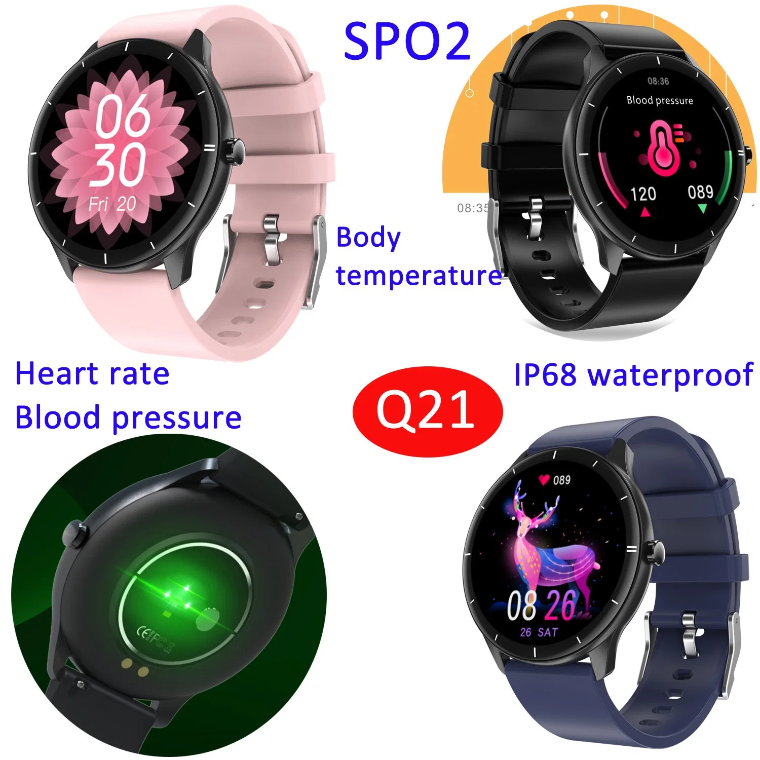 Smart Watch Wristband with Heart Rate Blood Pressure SpO2 for Man Women