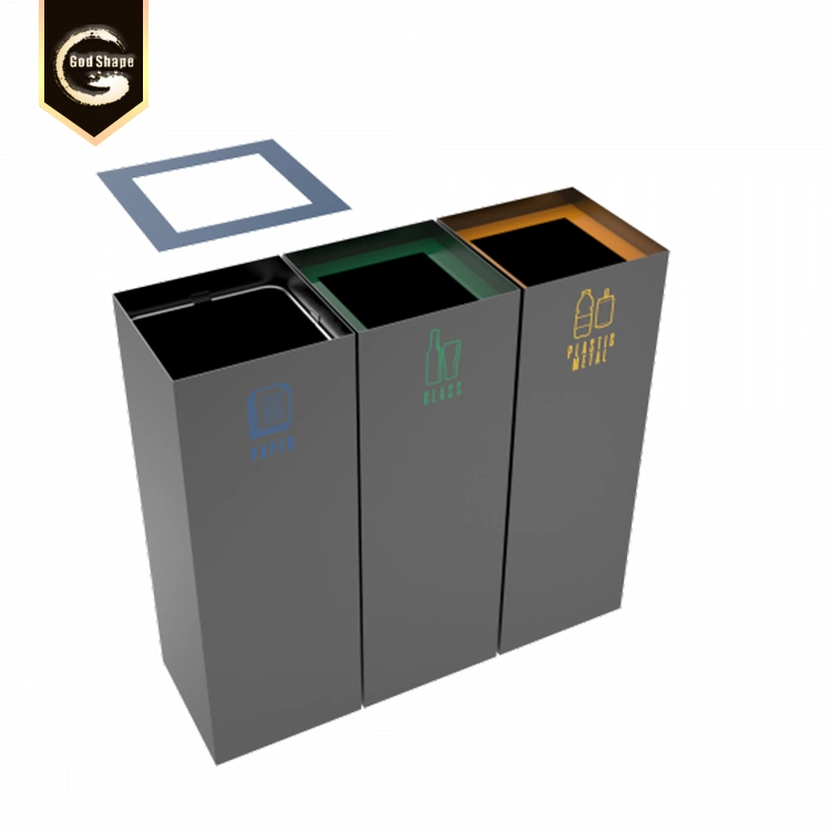 Outdoor Rectangle Stainless Steel Metal Recycle Trash Bin -0418L