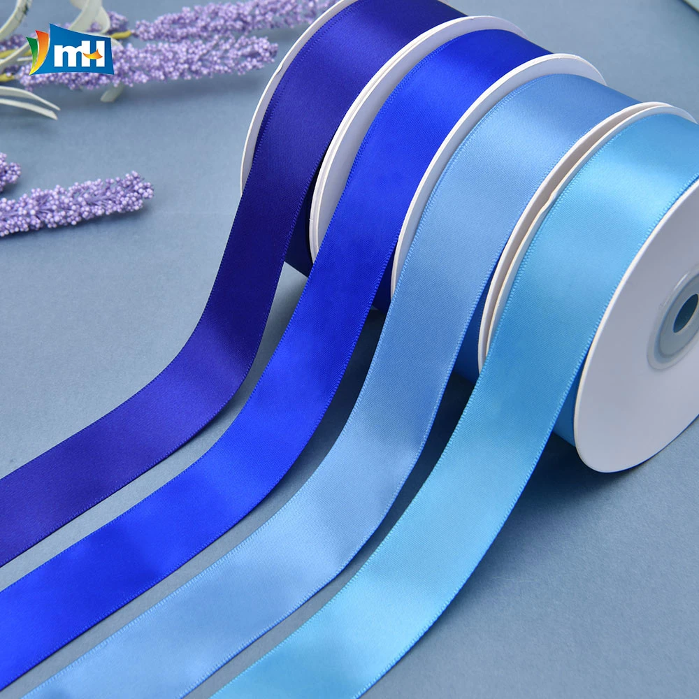 Factory Supply Blue Series Double Face Matt Satin Ribbon for Craft DIY Gift Wrapping