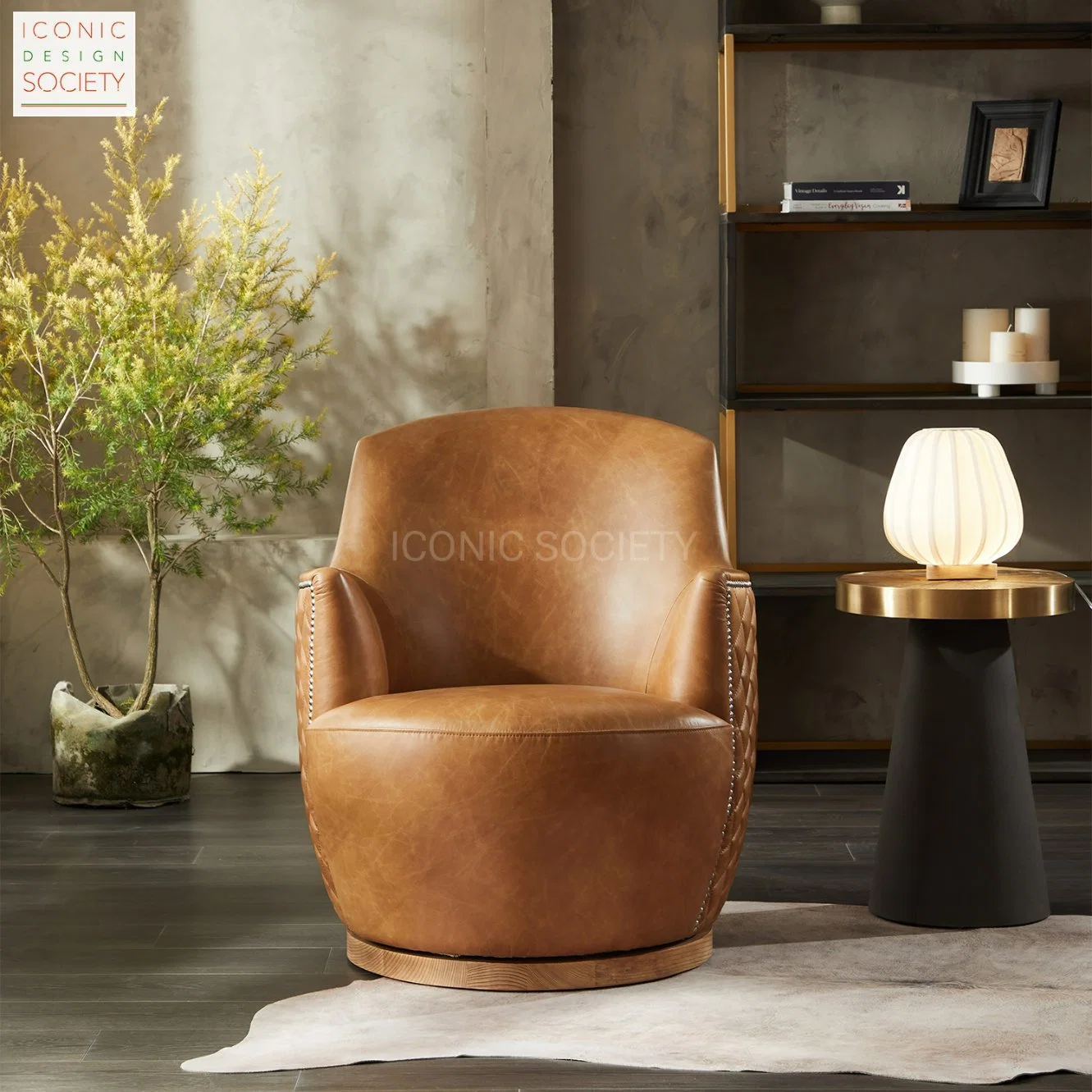 Modern Handmade Hotel Office Living Room Furniture Leisure Genuine Leather Swivel Accent Chair