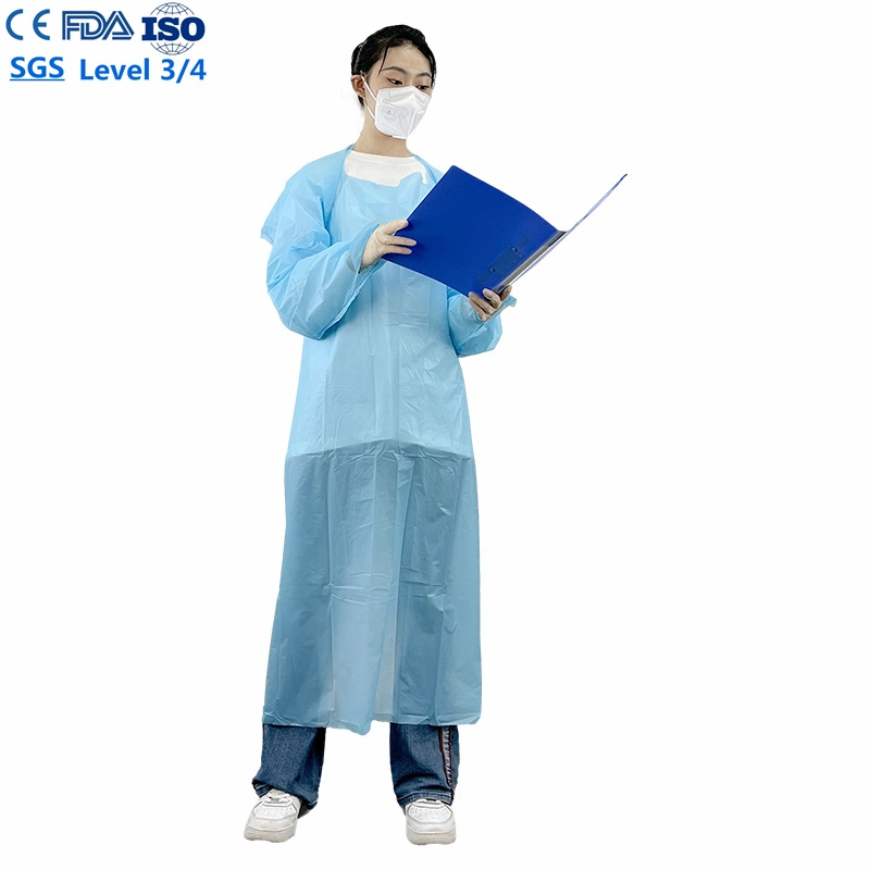 Fast Delivery En14126 CPE Gown Disposable 55g Impervious CPE Aprons Plastic with Sleeve for Inpatient Wards 510K