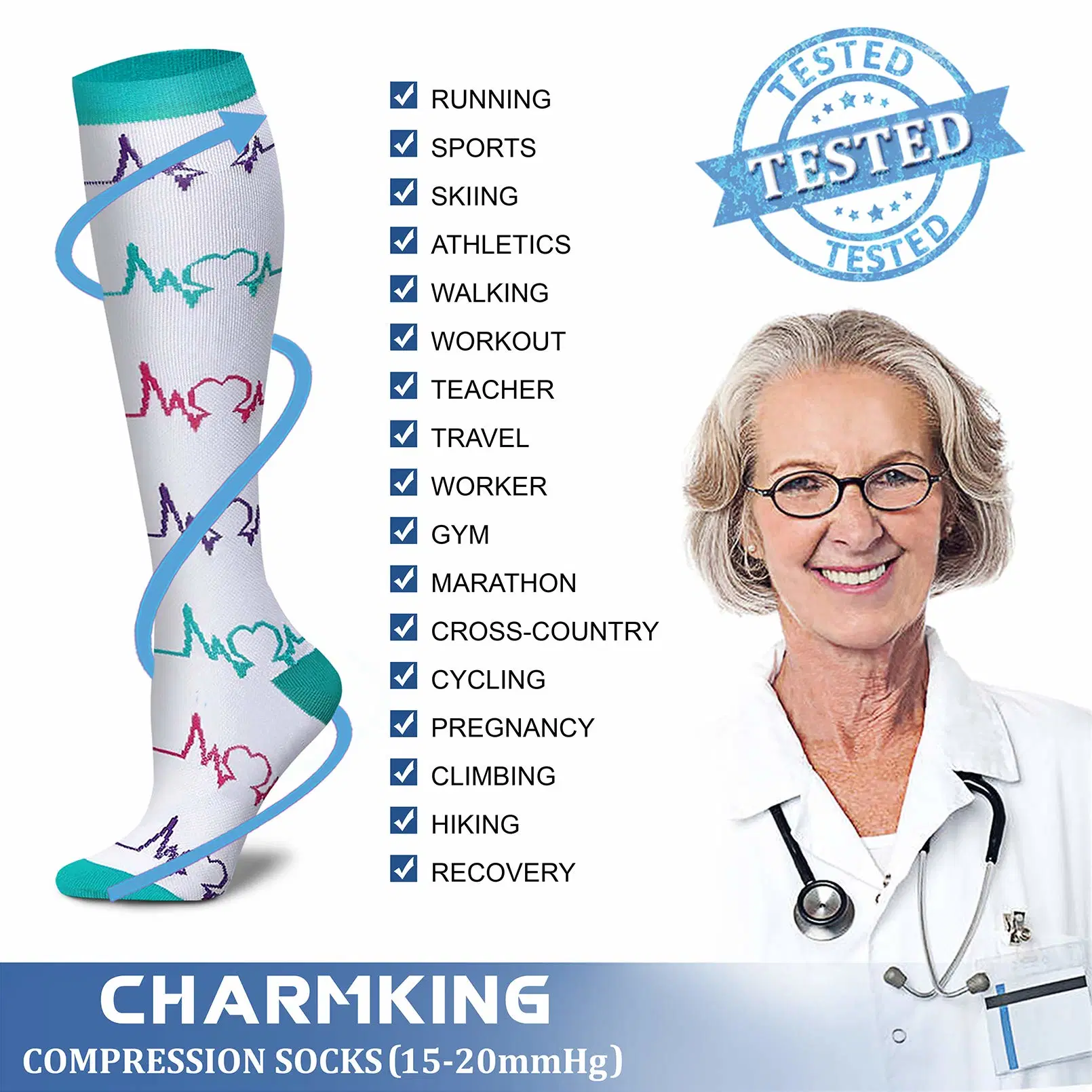 Amazon Cycling Nurse Baseball Women Sport Custom Logo Compression Socks Stocking