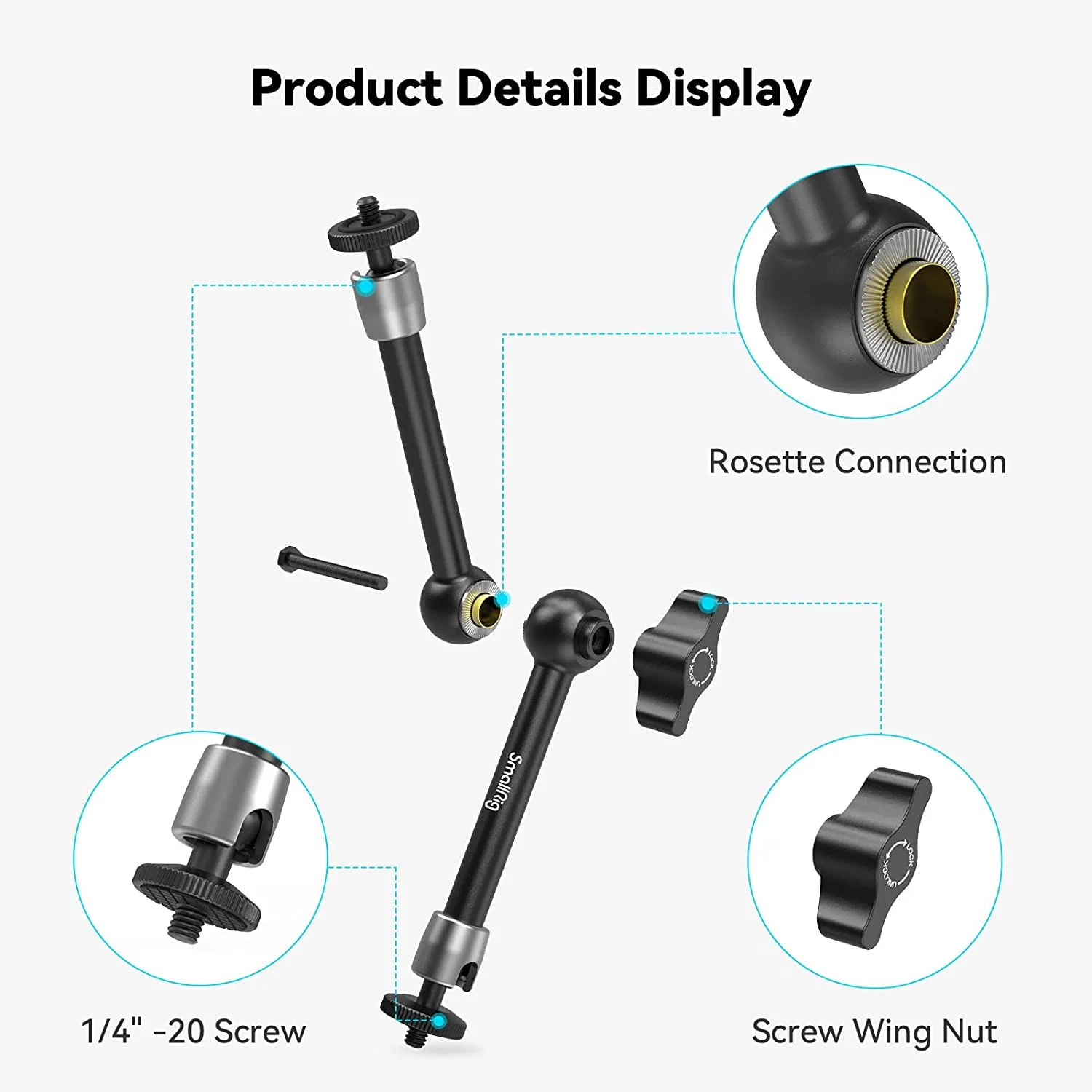 Smallrig ajustable de 9,8 pulgadas de la articulación del brazo de magia con el tornillo de rosca de 1/4" para monitor LCD/LED luces - 2066b