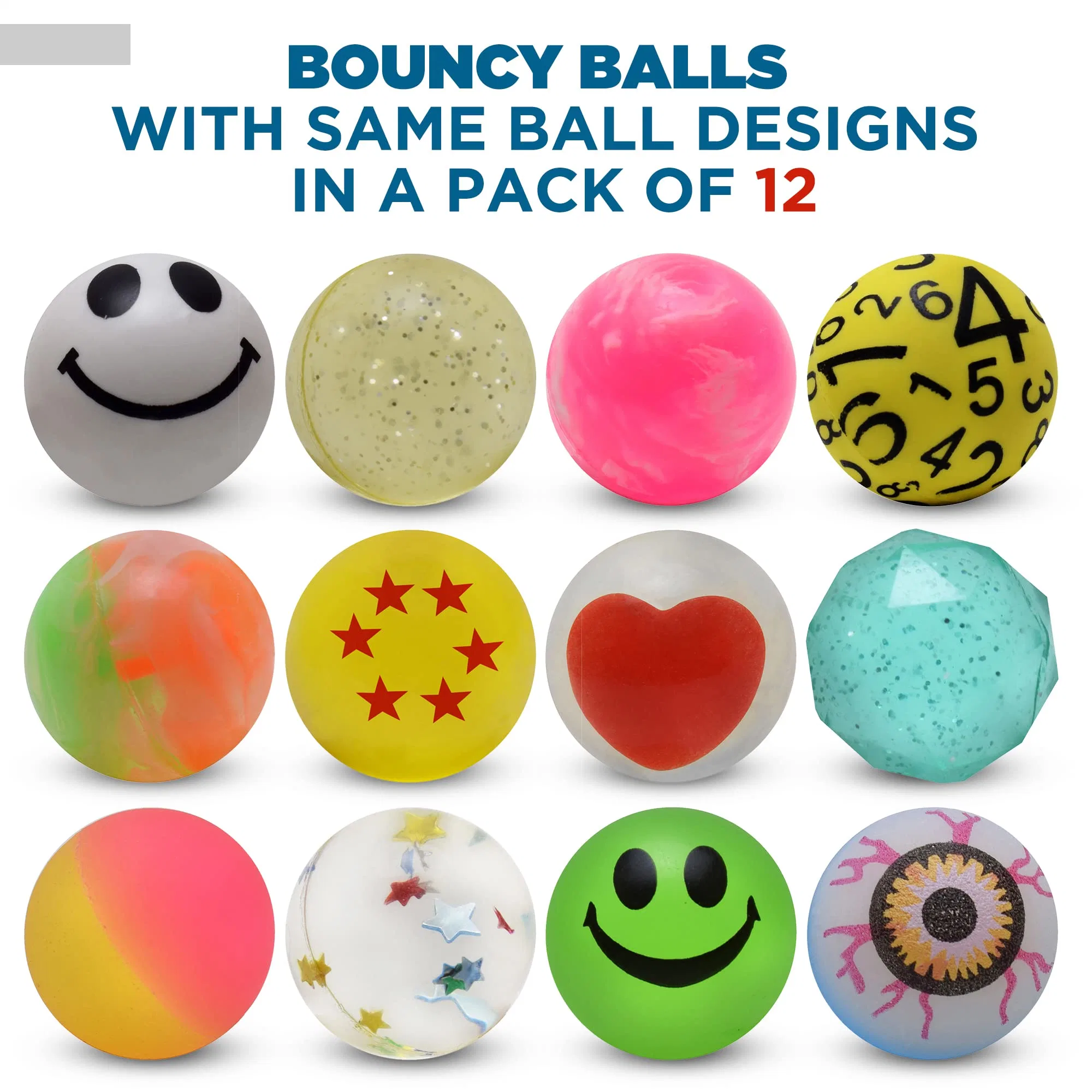 Bouncy Balls for Kids (25mm) - Pack of 12 Assorted High Bounce Rubber Balls with Zipper Pouch - Ideal for Birthday Party Favors, Bag Fillers & Festive Gifts