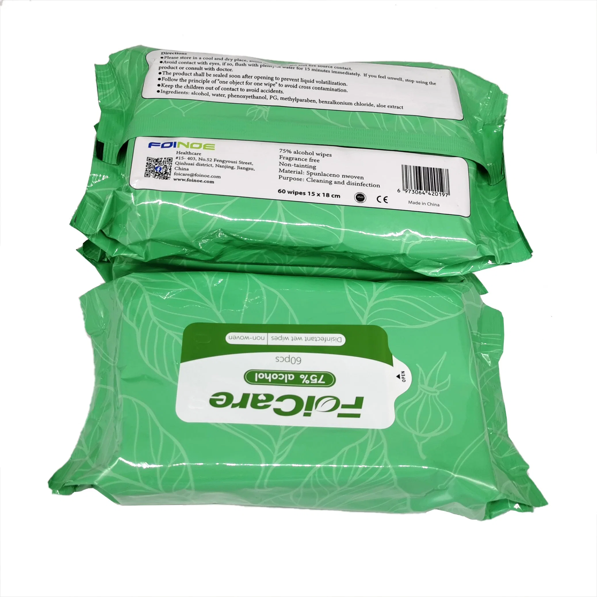 Medical Hospital Spunlace Nonwoven 75% 60-PCS Pack Hand Alcohol Disinfectant Wipes Surface