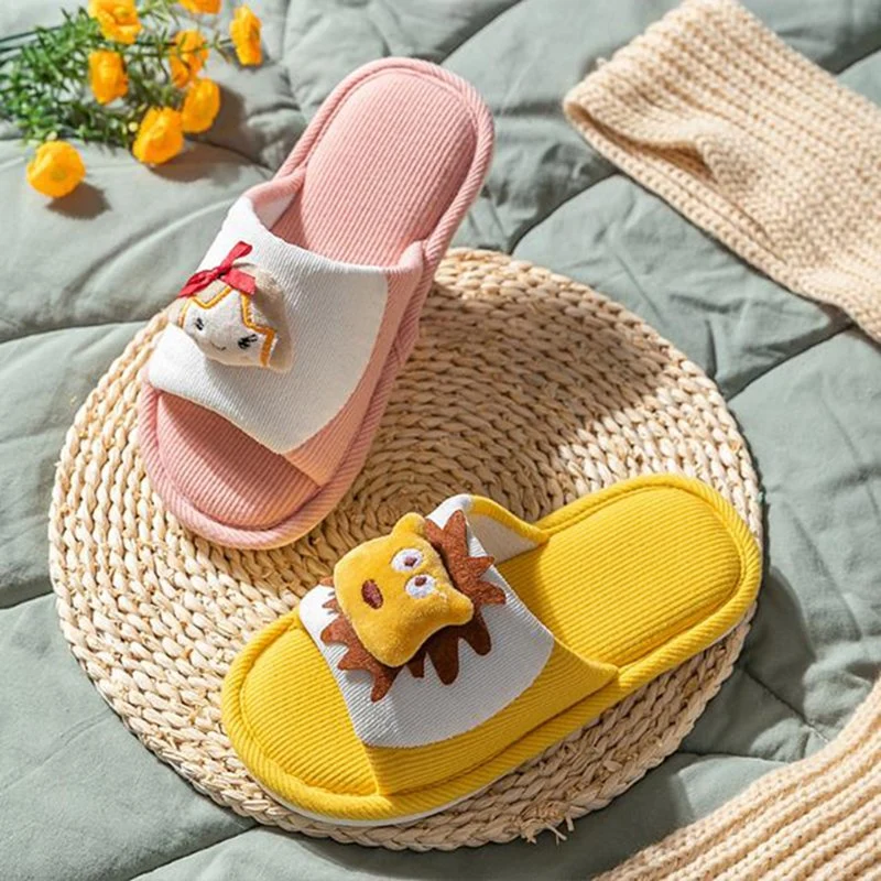 Children Linen Slippers Spring Summer Boys Girls Cartoon Cotton Fabric Home Shoes