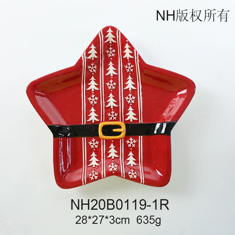 Customized Shape Plate Sets Xmas Tree Bell Star Shoes Coat Gift Box Shaped Design Dinner Food Plates Red Color Festival Plates