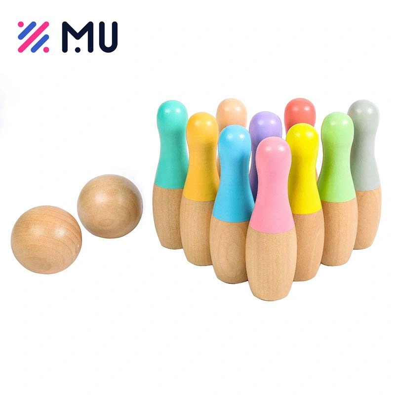 Children Indoor and Outdoor Wooden Simulation Rainbow Bowling Ball Game Toys