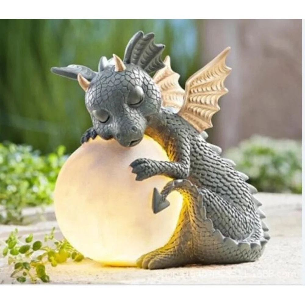 Garden Statues with Gazing Ball Dragon Statue Garden Figurine Solar Powered LED Lights Outdoor Wyz19998