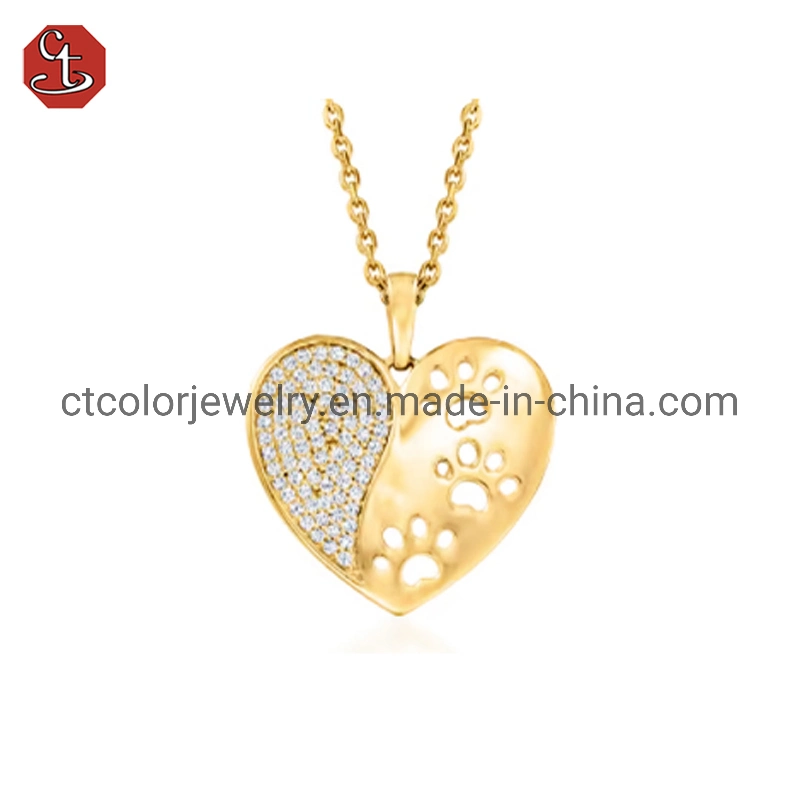 Custom Jewelry "H" heart white cubic zirconia 14k gold plated silver necklace fashion jewelry