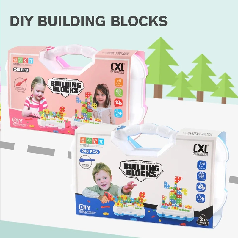 Los niños Rompecabezas para Niños DIY intelectual creativa juguetes de bloques de montaje manual de la caja de herramientas Caja de Herramientas de bloque con 240PCS