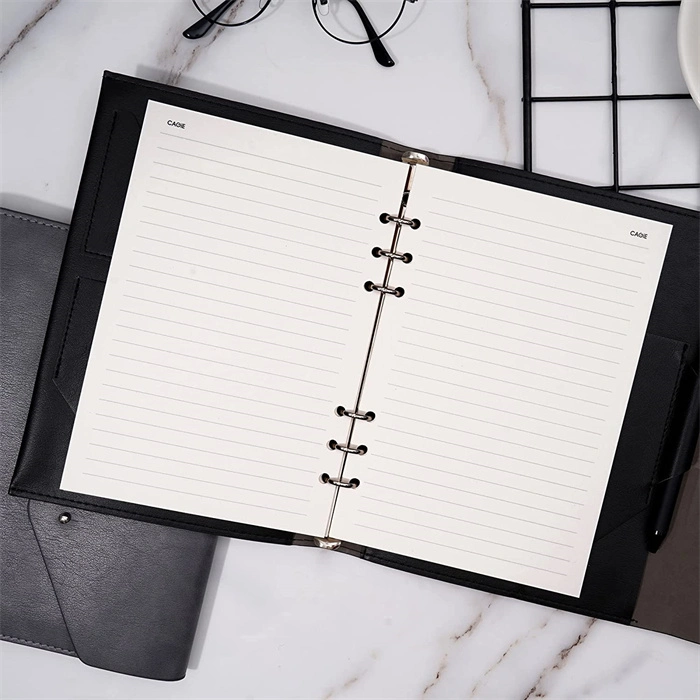 A5 6-Ring Binder PU Leather Notebook Filling Spiral Notebook with Lined Page