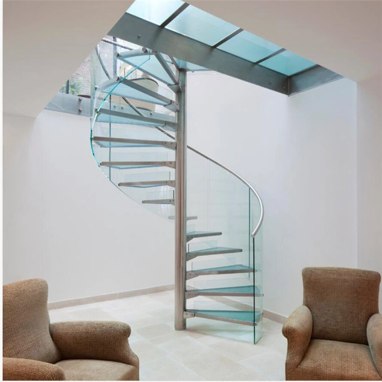 Highest Quality Classic Spiral Stairs with Stair Glass Tread and Stainless Steel Balustrade