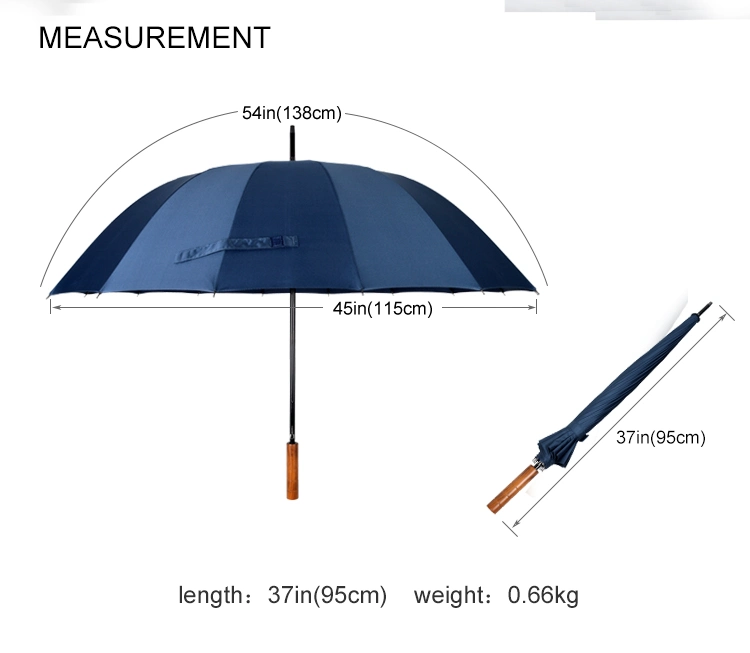 27inches 16ribs Classic Winddichtes Qualität Holzgriff gerade Golf Herren Regenschirm