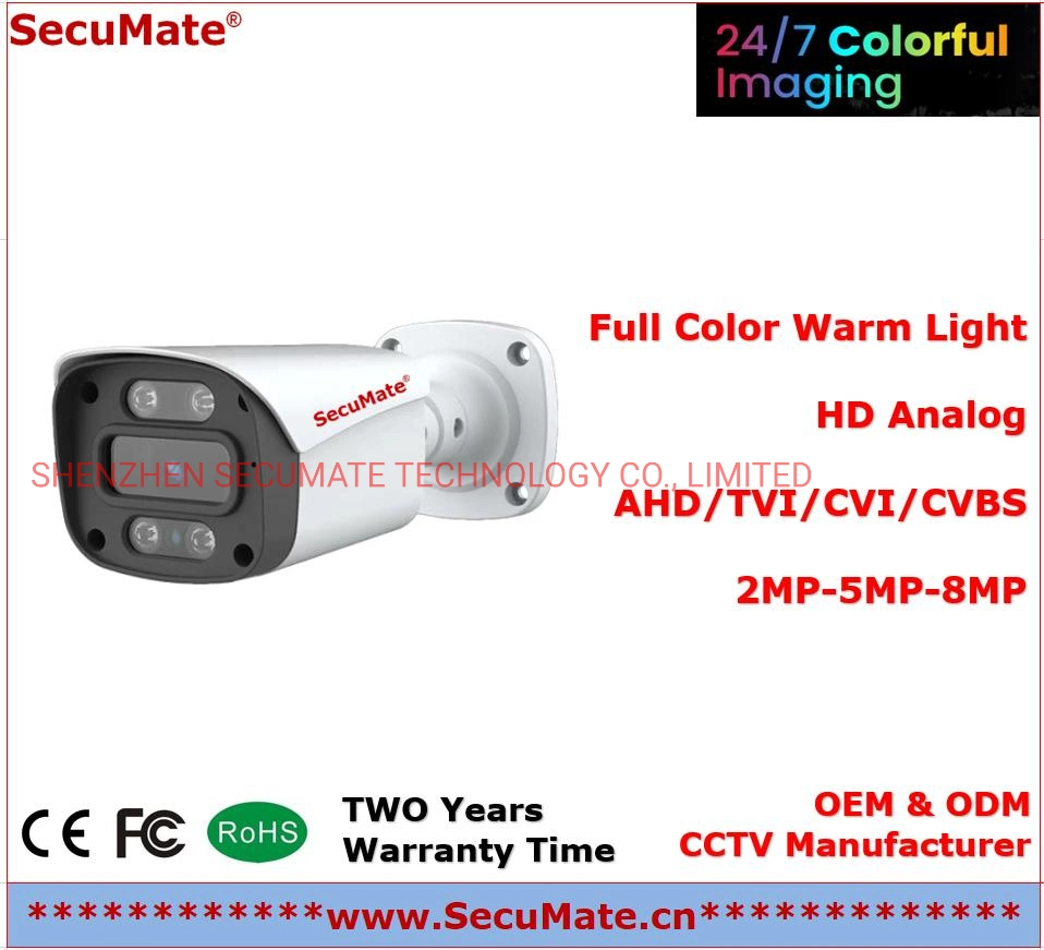 2MP HD-CCTV-Kamera mit Warmlicht 1080p Full Color AHD Audio Bullet Camera AHD/TVI/CVI Überwachungskamera analoge Kamera für CCTV Sicherheitssystem OEM-Hersteller